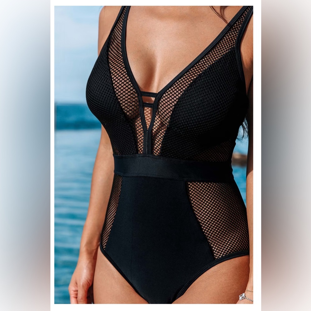 Chicwish Black Mesh One Piece Swimsuit - Picture 3 of 11